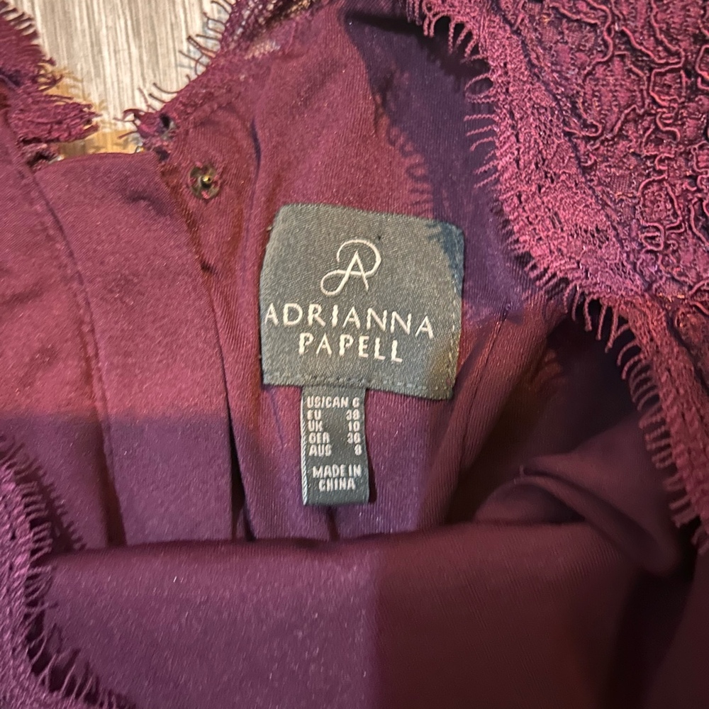 Sz 6 Adrianna papell burgundy purple lace sheer sleeve cocktail party dress - Picture 2 of 3